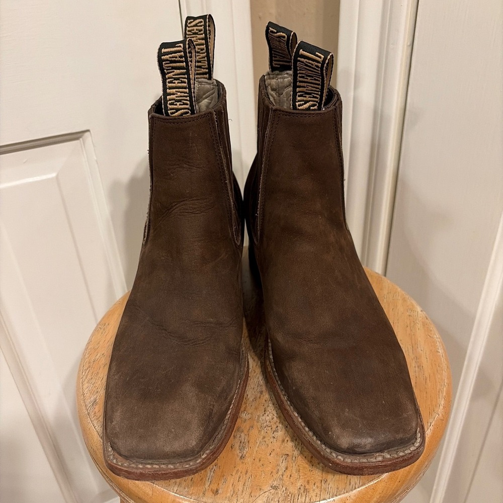 Semental Chelsea Boots Square Toe Western Suede Men 9.5 Brown Good